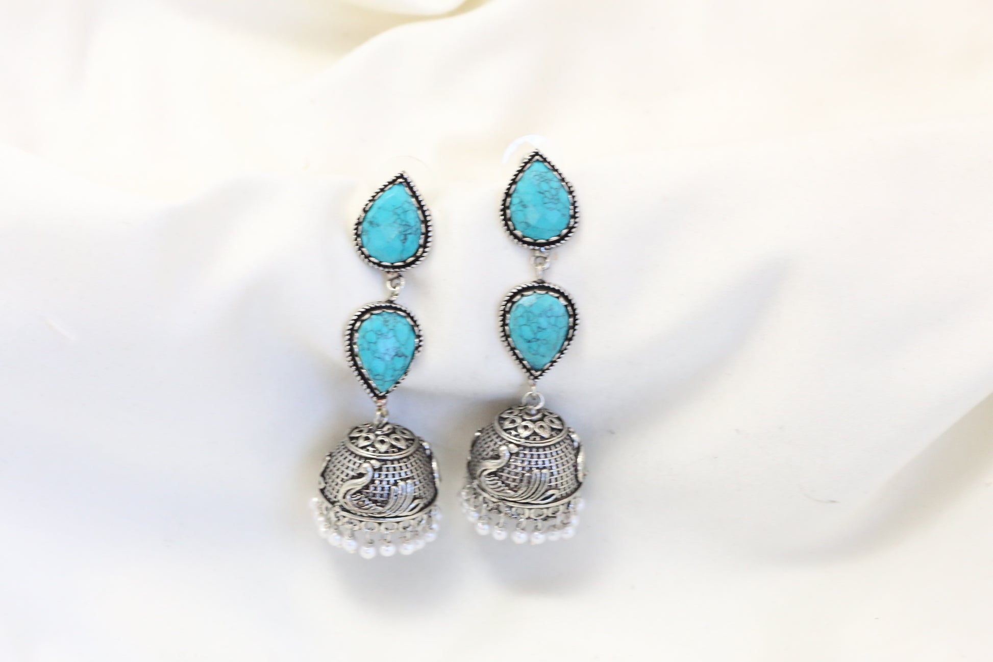 Rayna Oxidized Jhumka - Turquoise