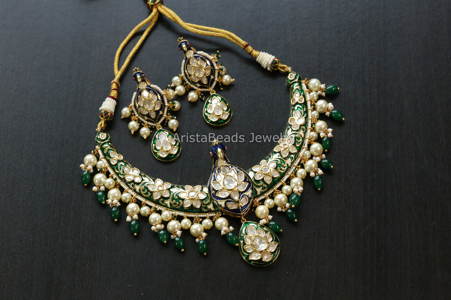 Premium 3D Mayora Uncut Kundan & Meenakari Hasli Set  (103-19)
