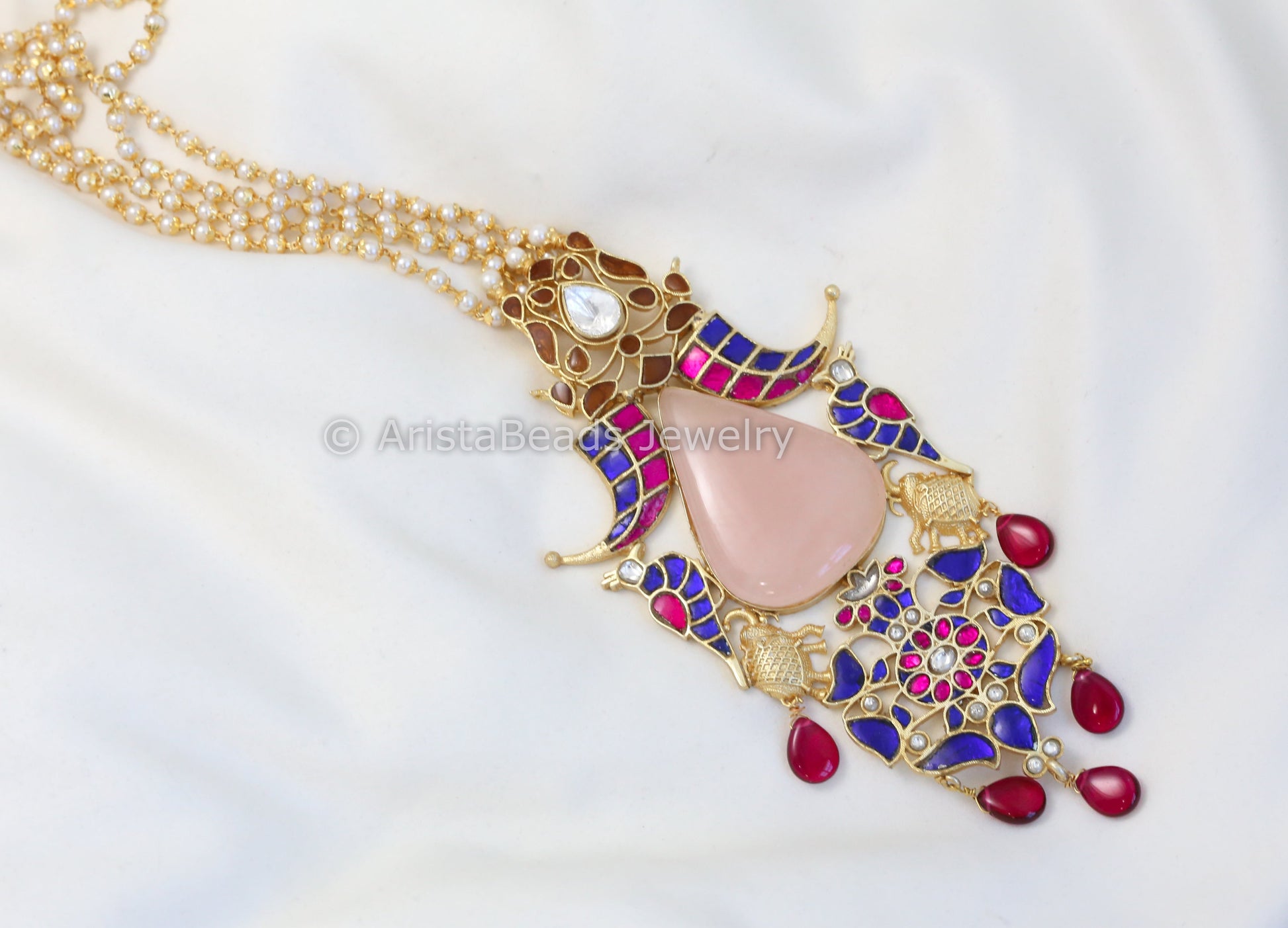 Next To Real Silver Jadau Pendant Necklace - Rose Quartz
