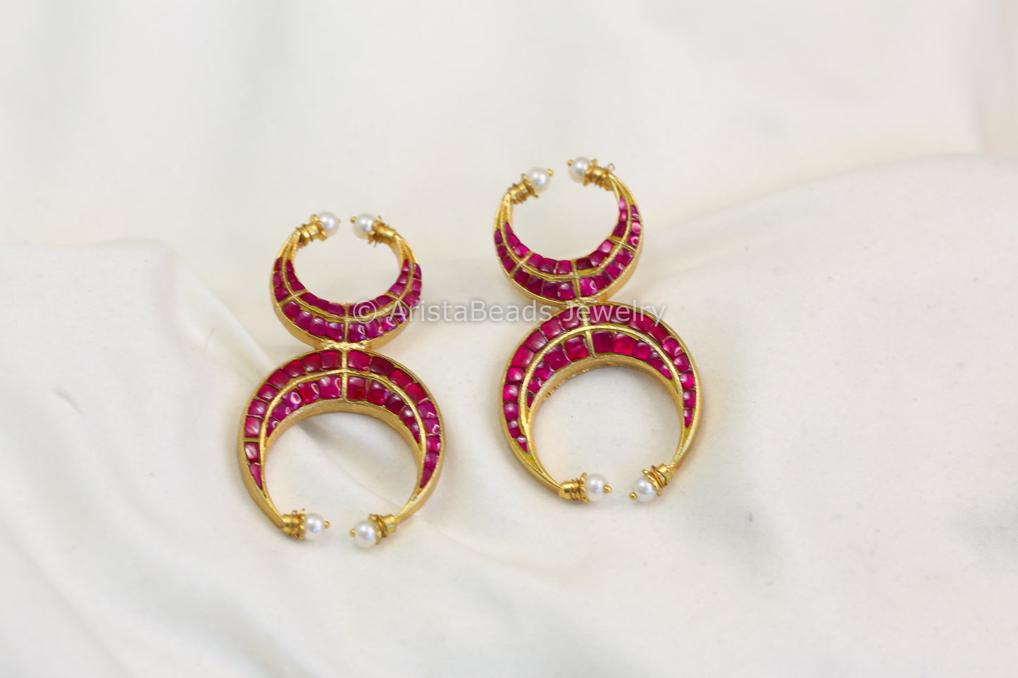 Designer Contemporary Jadau Kundan Chandbaali - Ruby