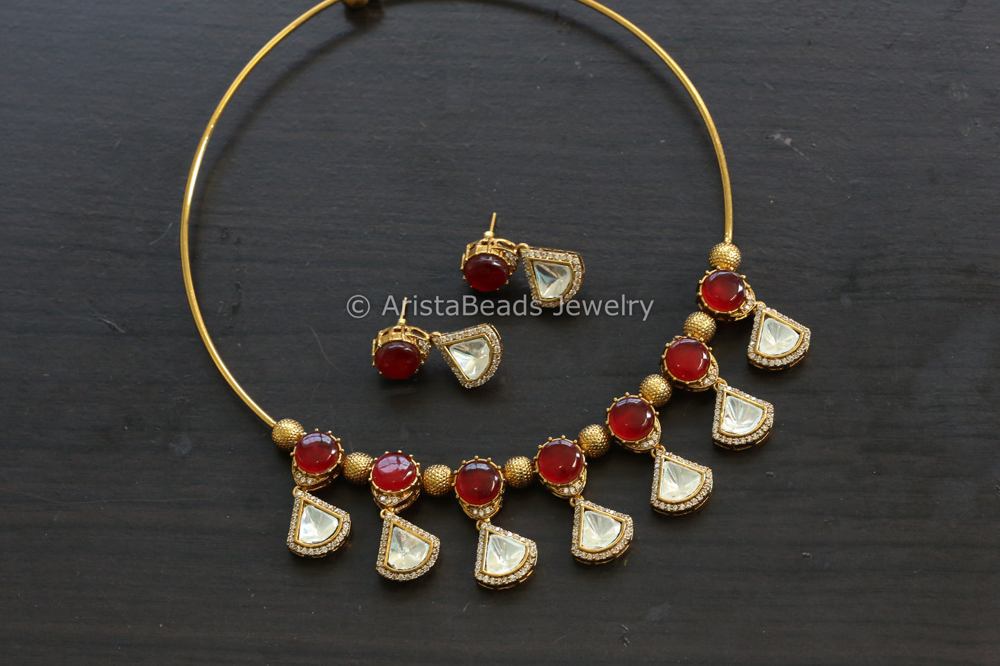 Red Pota Doublet Stone & Polki Hasli Set (102-24)