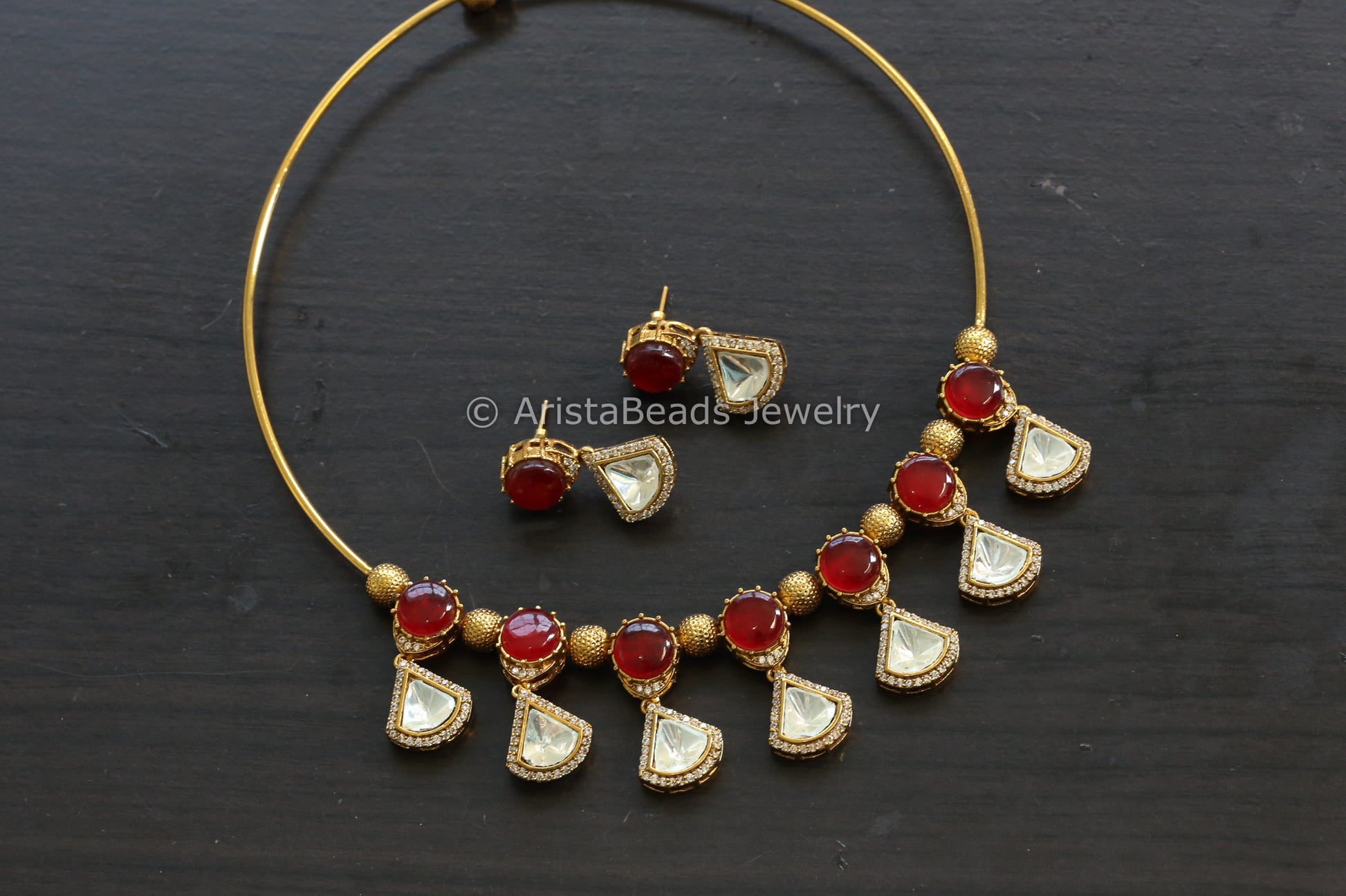 Red Pota Doublet Stone & Polki Hasli Set (102-24)