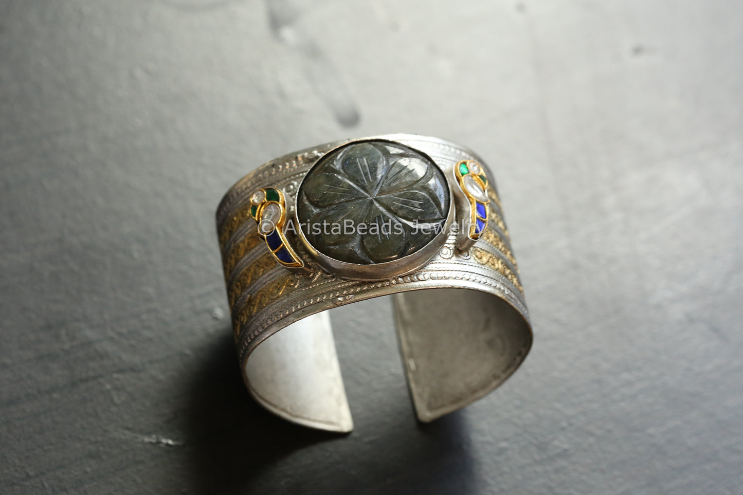 Labradorite Dual Tone Jadau Fusion Bracelet  (ABJ-B101-17)