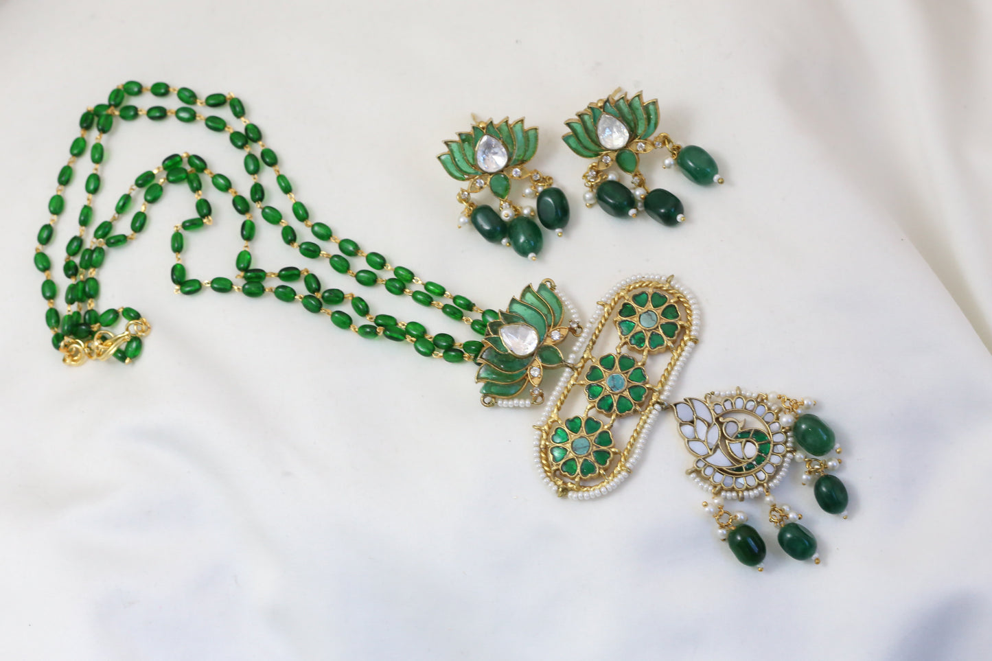 Jadau Kundan Fusion Pendant Set  - Green