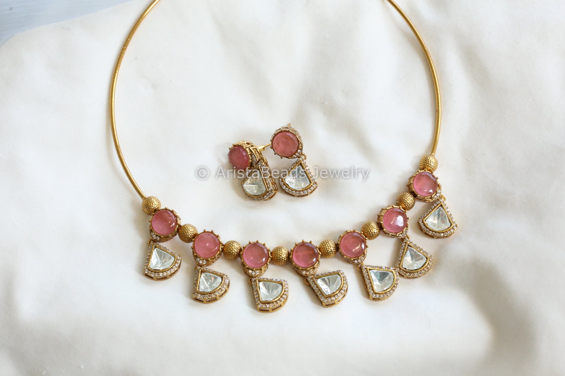 Pink Pota Doublet Stone & Polki Hasli Set (102-22)
