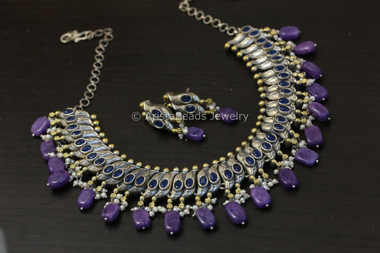 Sutlara Look Alike Dual Tone Necklace Set -Blue
