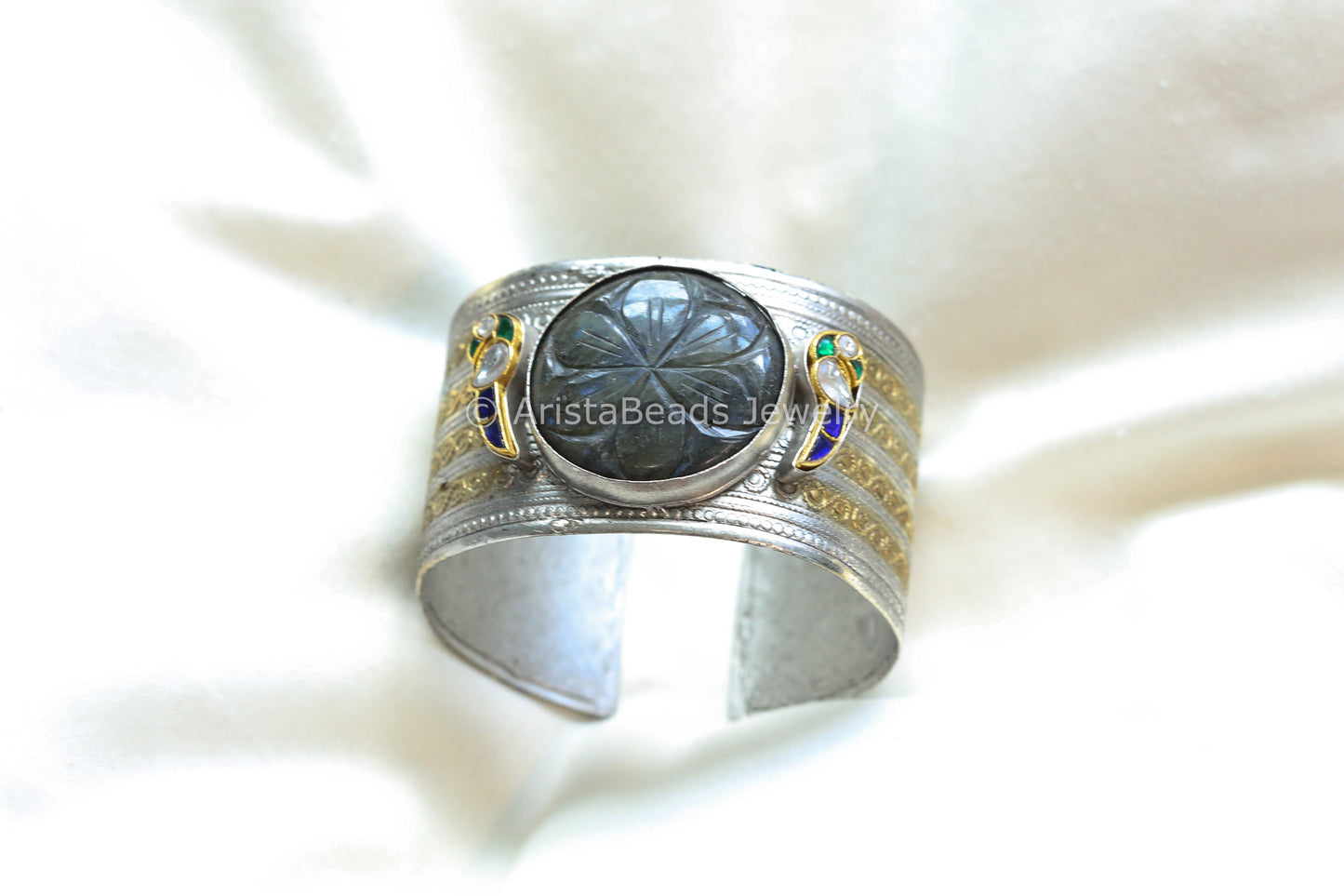 Labradorite Dual Tone Jadau Fusion Bracelet  (ABJ-B101-17)
