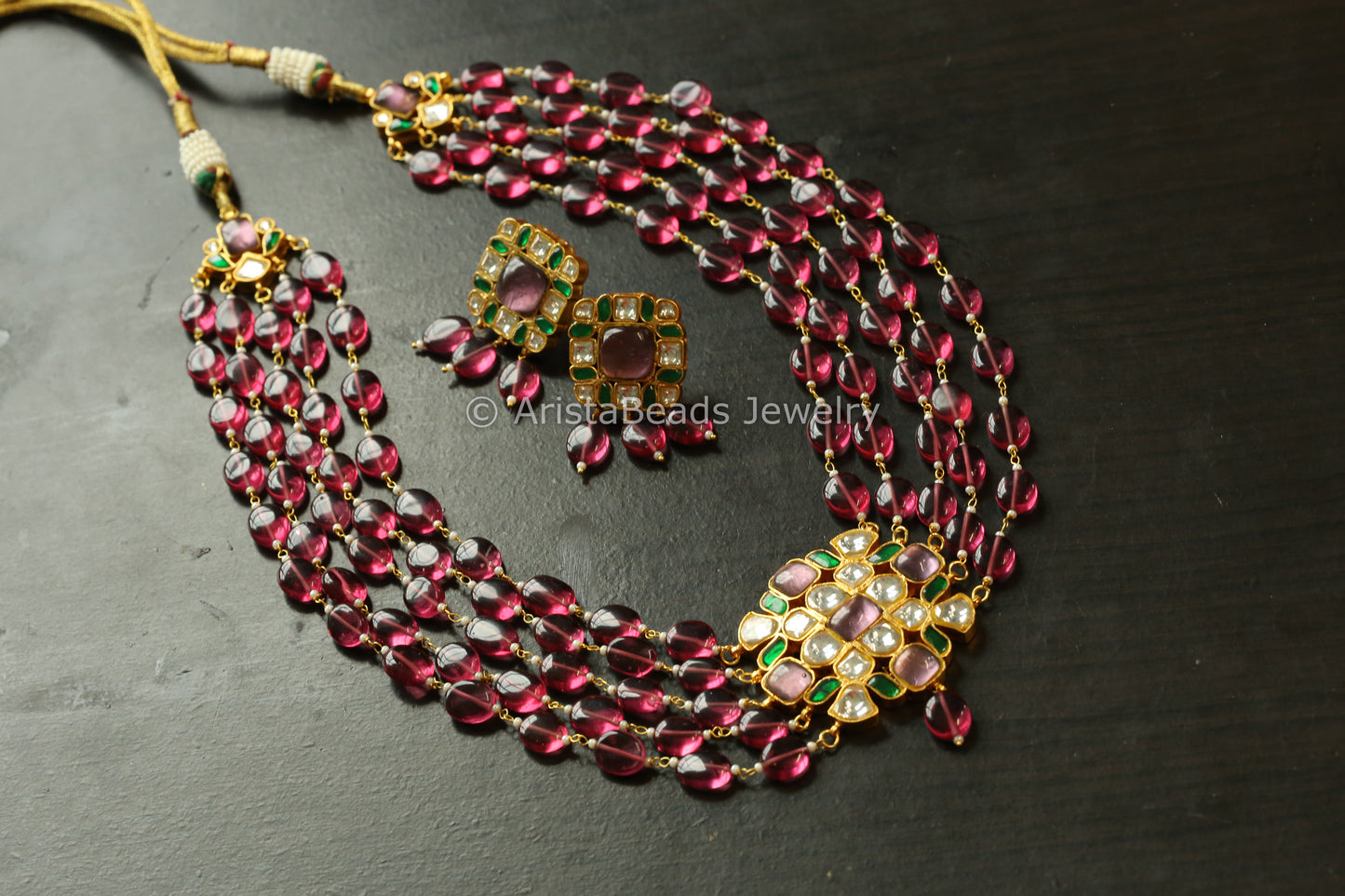 Rhodolite Beaded Jadau Necklace Set