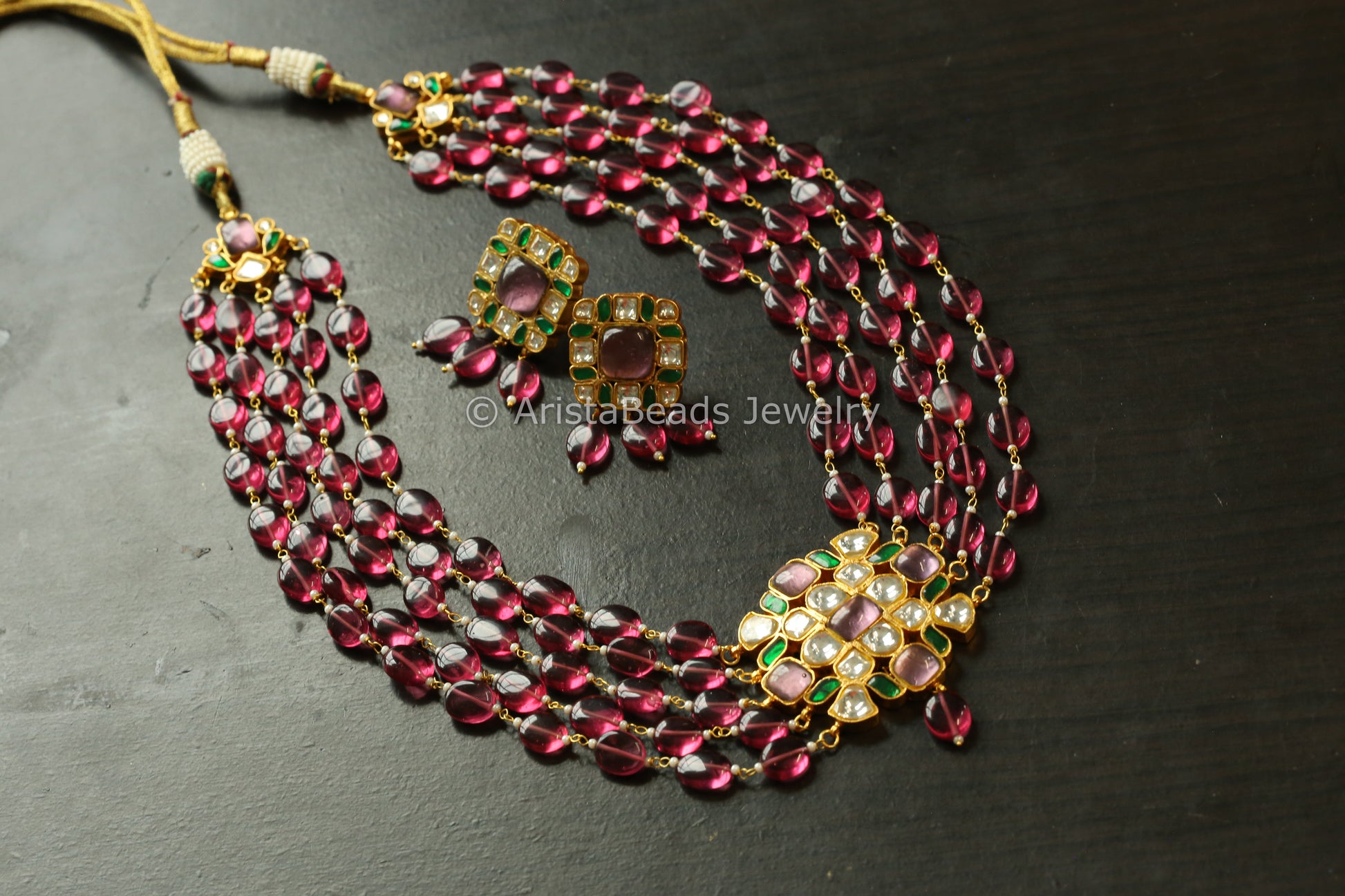 Rhodolite Beaded Jadau Necklace Set