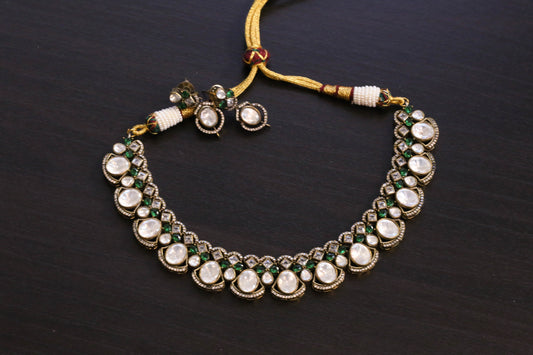 Uncut Polki CZ & Green Pota Set (103-64)