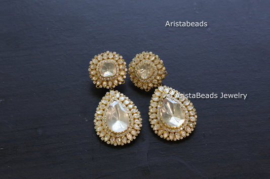 925 Sterling Silver Large Moissanite Polki Earrings