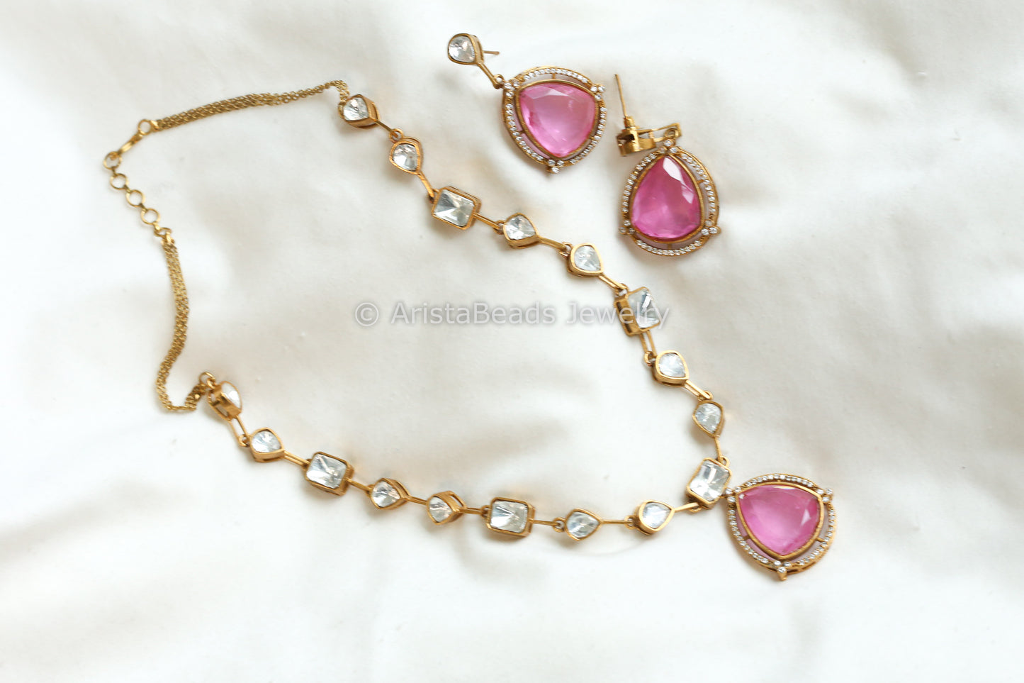 Pink Doublet & Kundan Polki Necklace Set (ABJ-N101-55)
