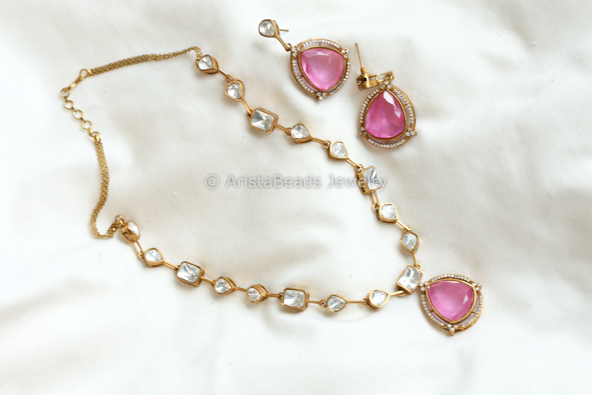 Pink Doublet & Kundan Polki Necklace Set (ABJ-N101-55)