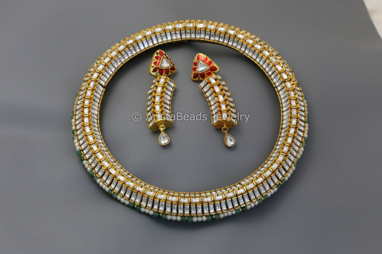 Jodha Jadau Kundan Hasli Set