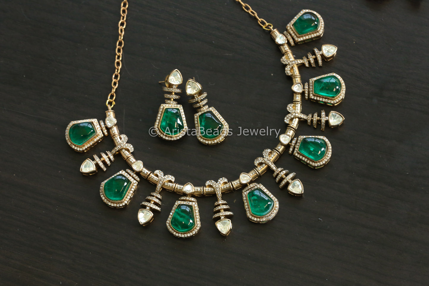 Premium Green Doublet & Moissanites Set (102-16)