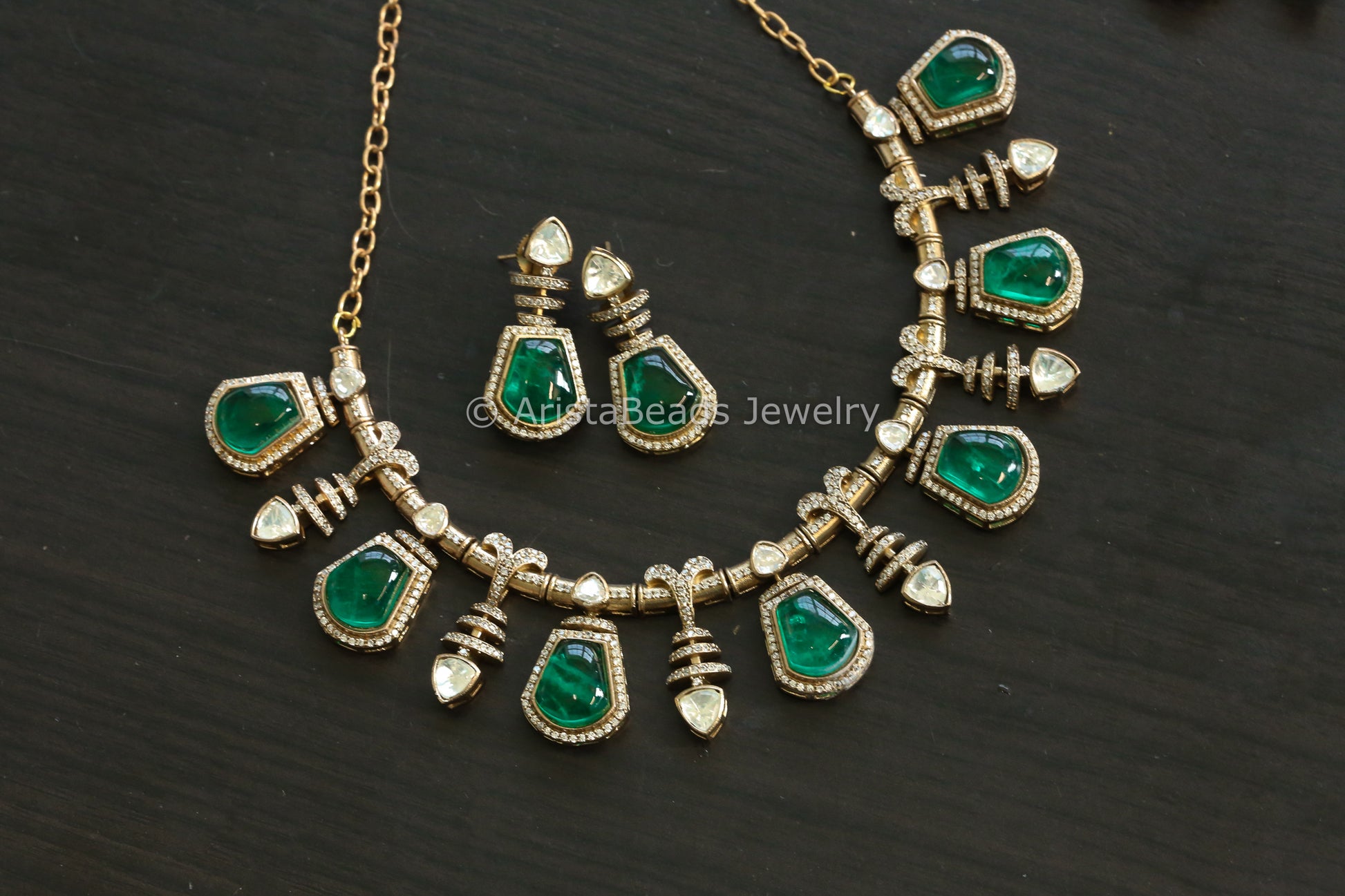 Premium Green Doublet & Moissanites Set (102-16)