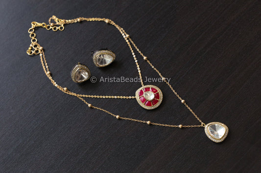 Dainty Layered Jadau Kundan & Polki Necklace Set (102-52)