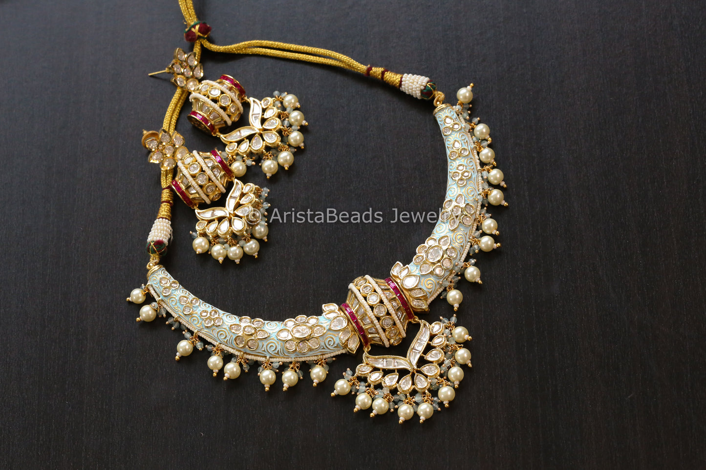 Premium Uncut Polki Kundan & Enamel Hasli Set  (103-18)