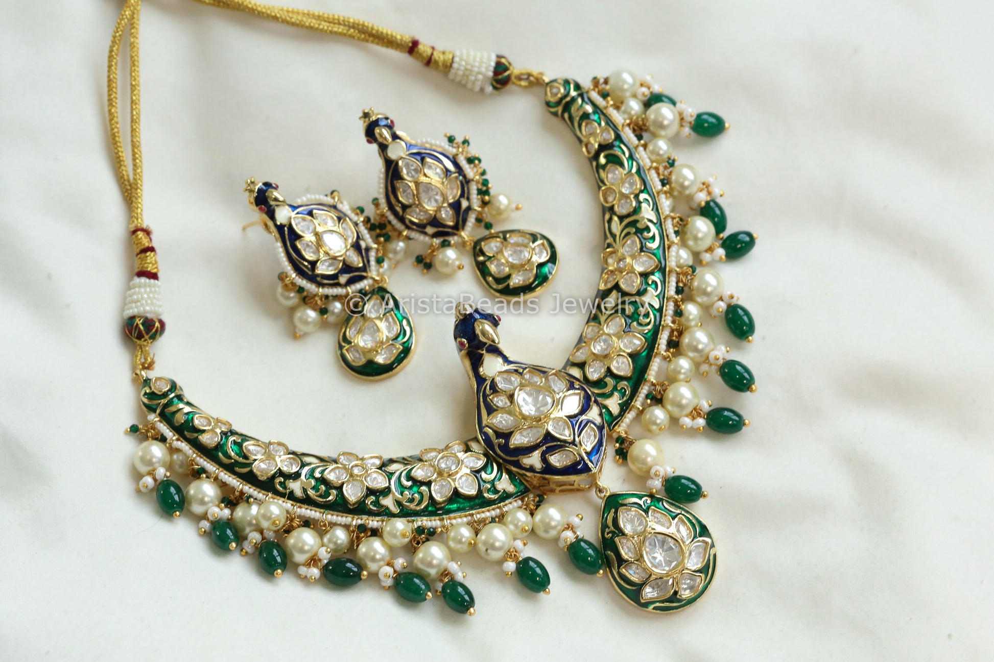 Premium 3D Mayora Uncut Kundan & Meenakari Hasli Set  (103-19)