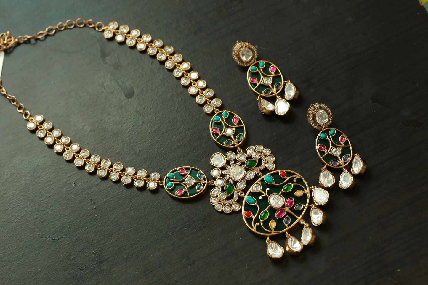 Premium Inlay Work & Uncut Kundan Set (ABJ-N101-92) - Green