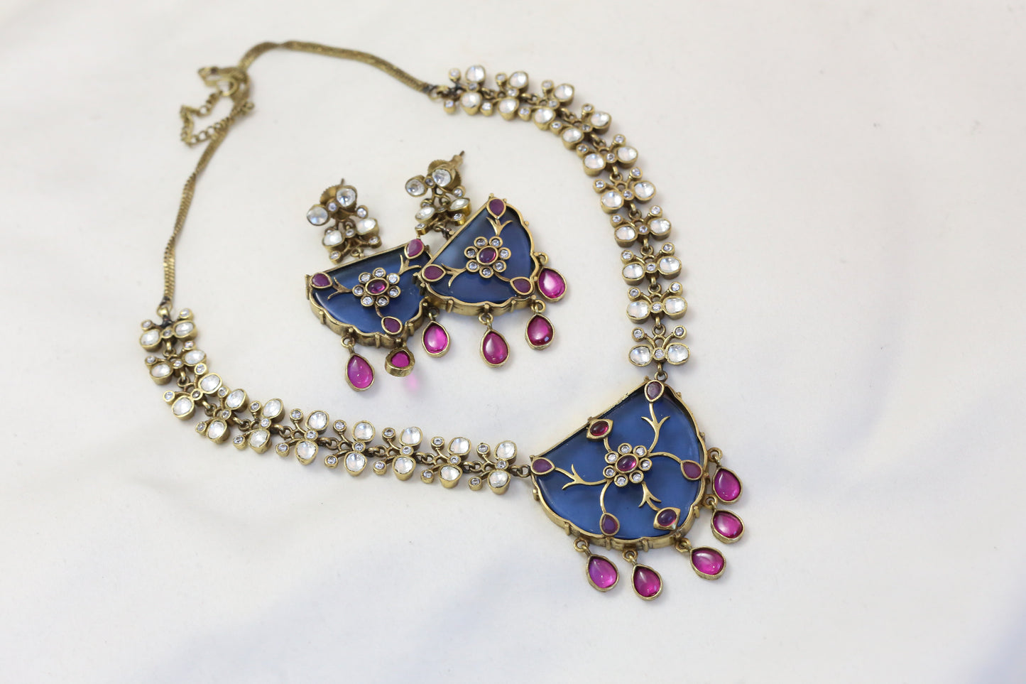 Victorian Finish Blue Polki Kundan Set