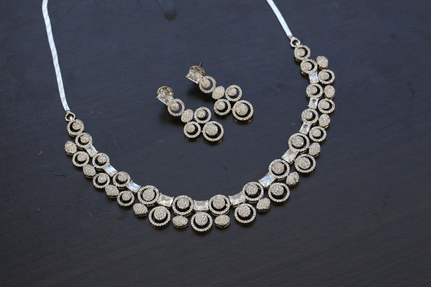 Next To Real Diamond Silver CZ Necklace Set