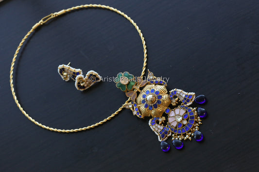 Handmade Fusion Jadau Kundan Hasli Set (ABJ-FP101-2)