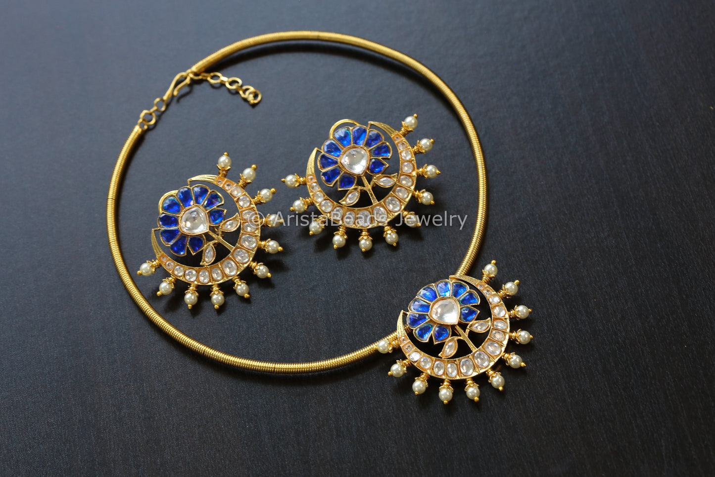 Removable Blue Kundan Hasli Set  (103-06)