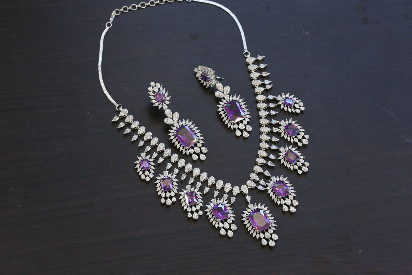 Next To Real Diamond Purple CZ Necklace Set