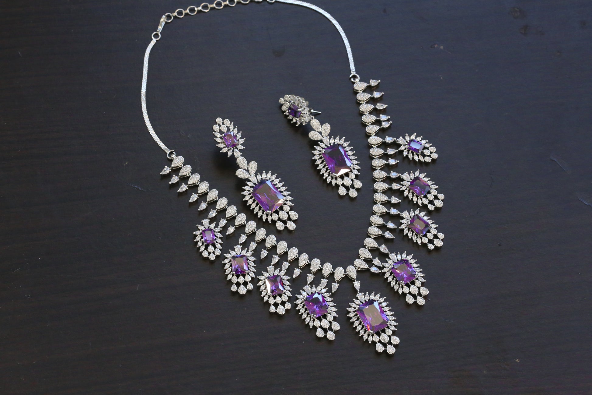 Next To Real Diamond Purple CZ Necklace Set