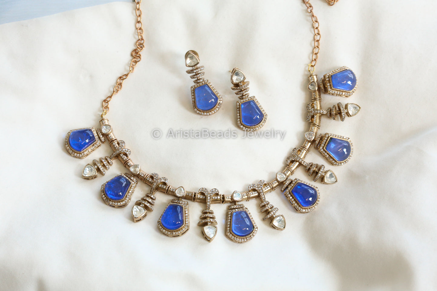 Premium Blue Doublet & Moissanites Set (102-17)