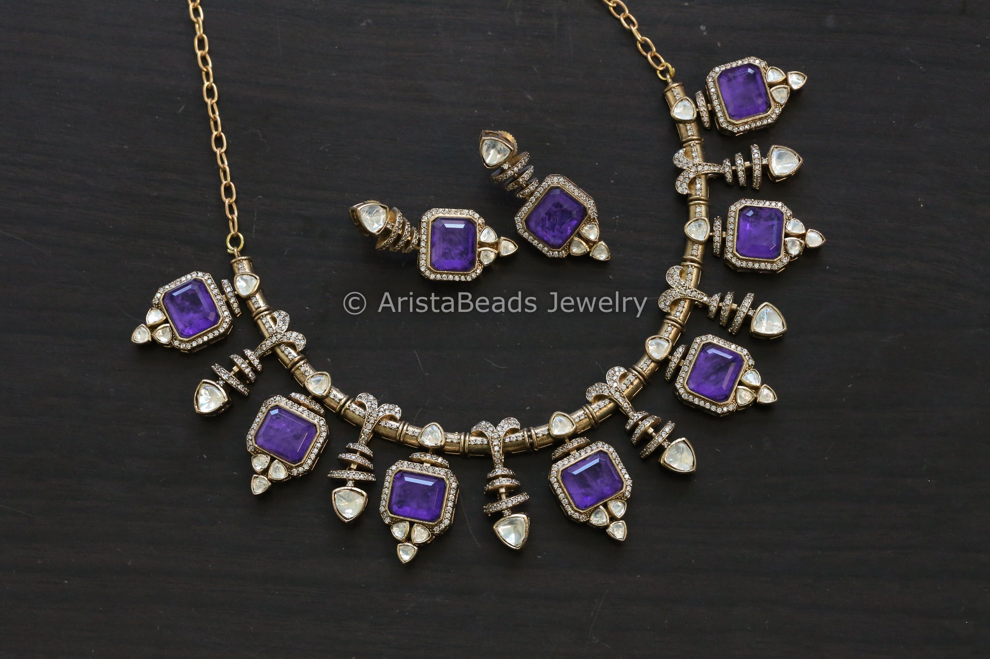 Premium Purple Doublet & Moissanites Set (102-14)
