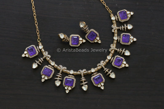 Premium Purple Doublet & Moissanites Set (102-14)