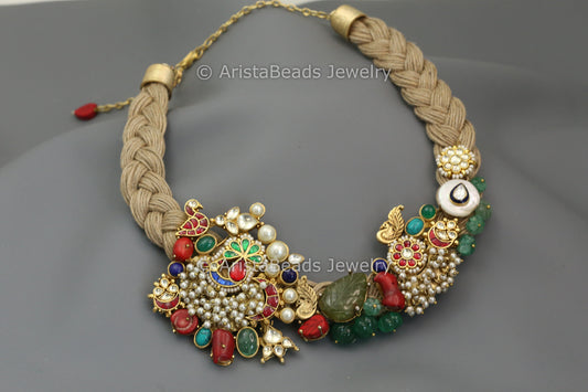 Designer Fusion Jadau  & Semiprecious Stones Necklace