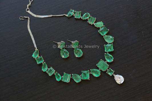 Silver Finish Doublet Necklace Set  (103-38)