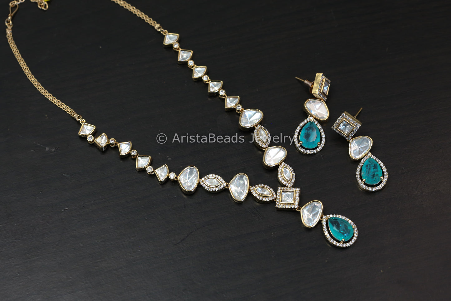 Aqua Doublet & Uncut Polki Set (102-31)