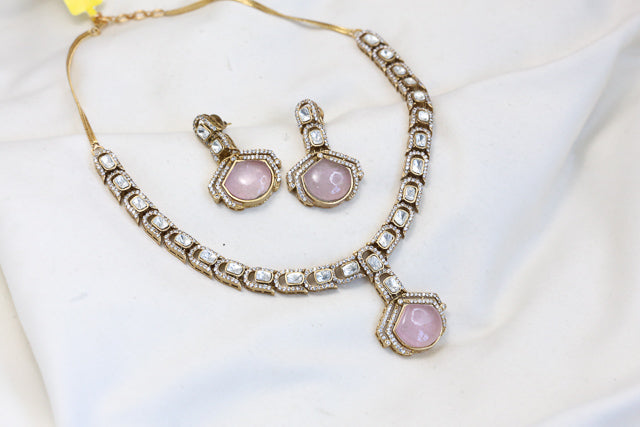 Mehndi Polish Uncut Polki & Doublet Pota Set - Pink