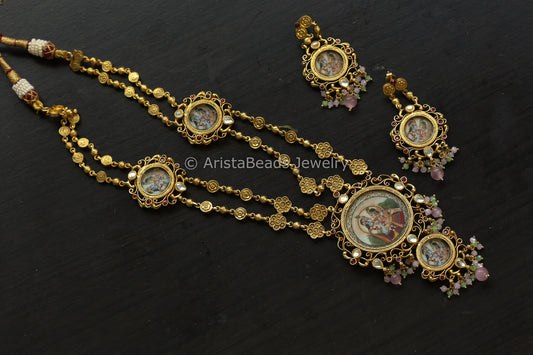 Fusion Jadau & Krishna Painting Necklace Set (ABJ-N101-75)