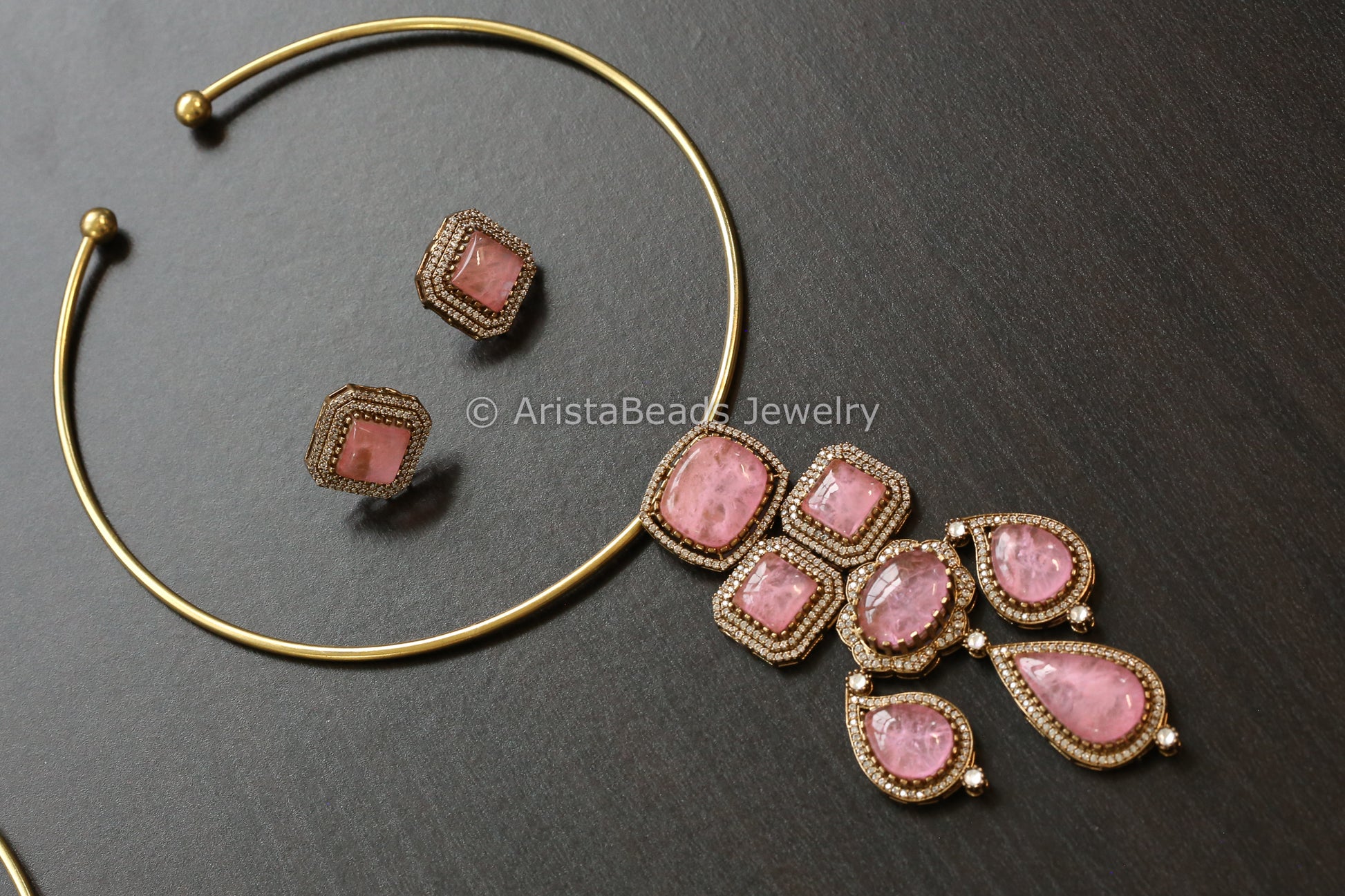 Removable Pink Pota Doublet Pendant Hasli Set (103-13)