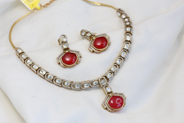 Mehndi Polish Uncut Polki & Doublet Pota Set - Red
