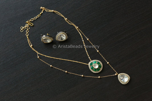 Dainty Layered Jadau Kundan & Polki Necklace Set (102-53)