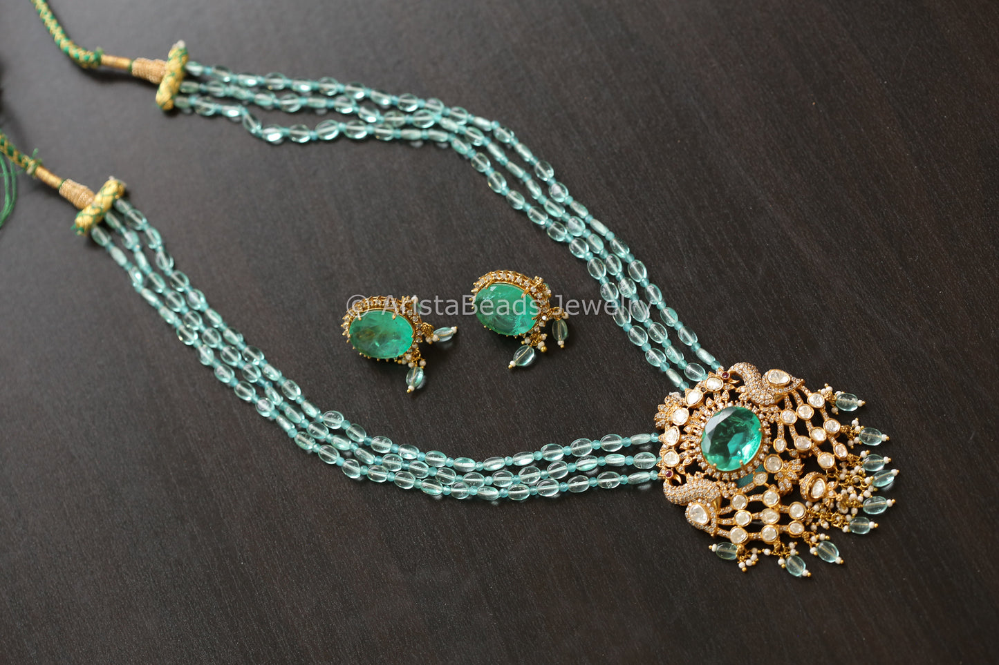 Real Moissanite Aqua Doublet Necklace Set (103-09)