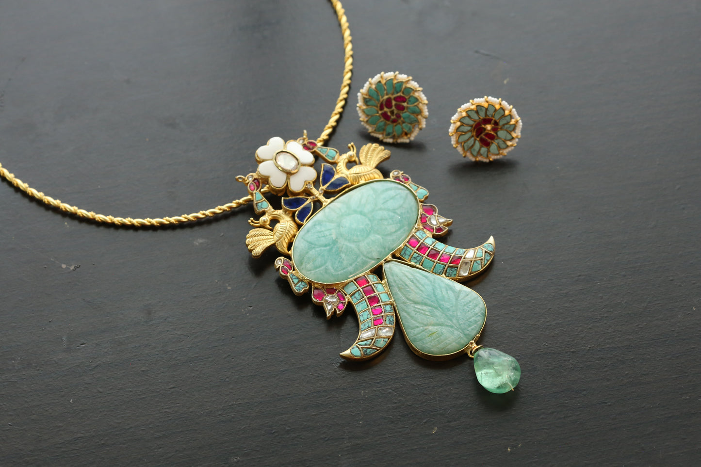 Jadau Fusion Larimar Hasli Necklace Set