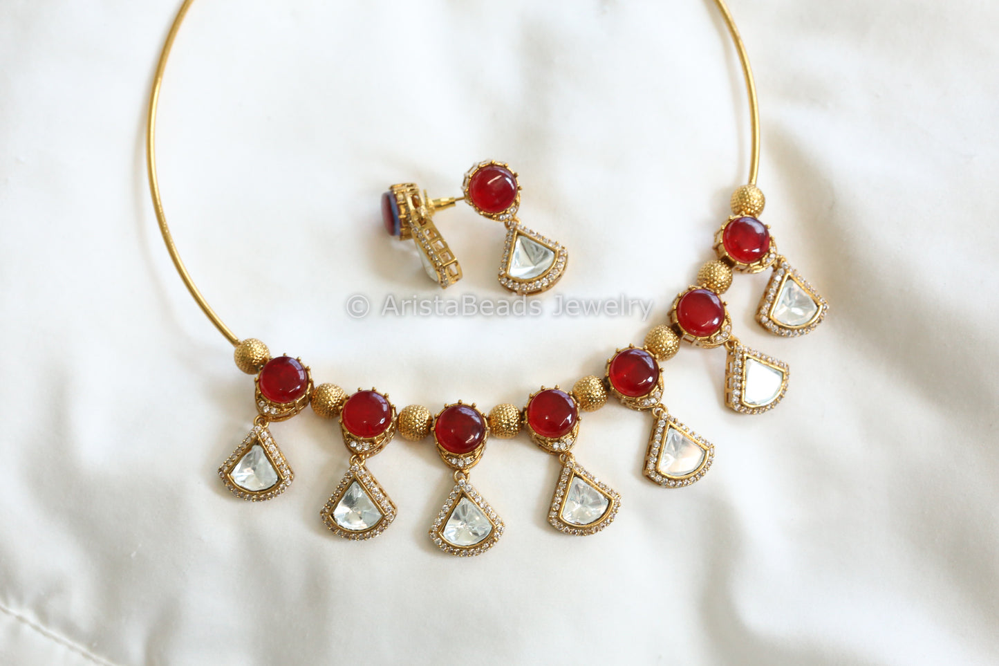 Red Pota Doublet Stone & Polki Hasli Set (102-24)