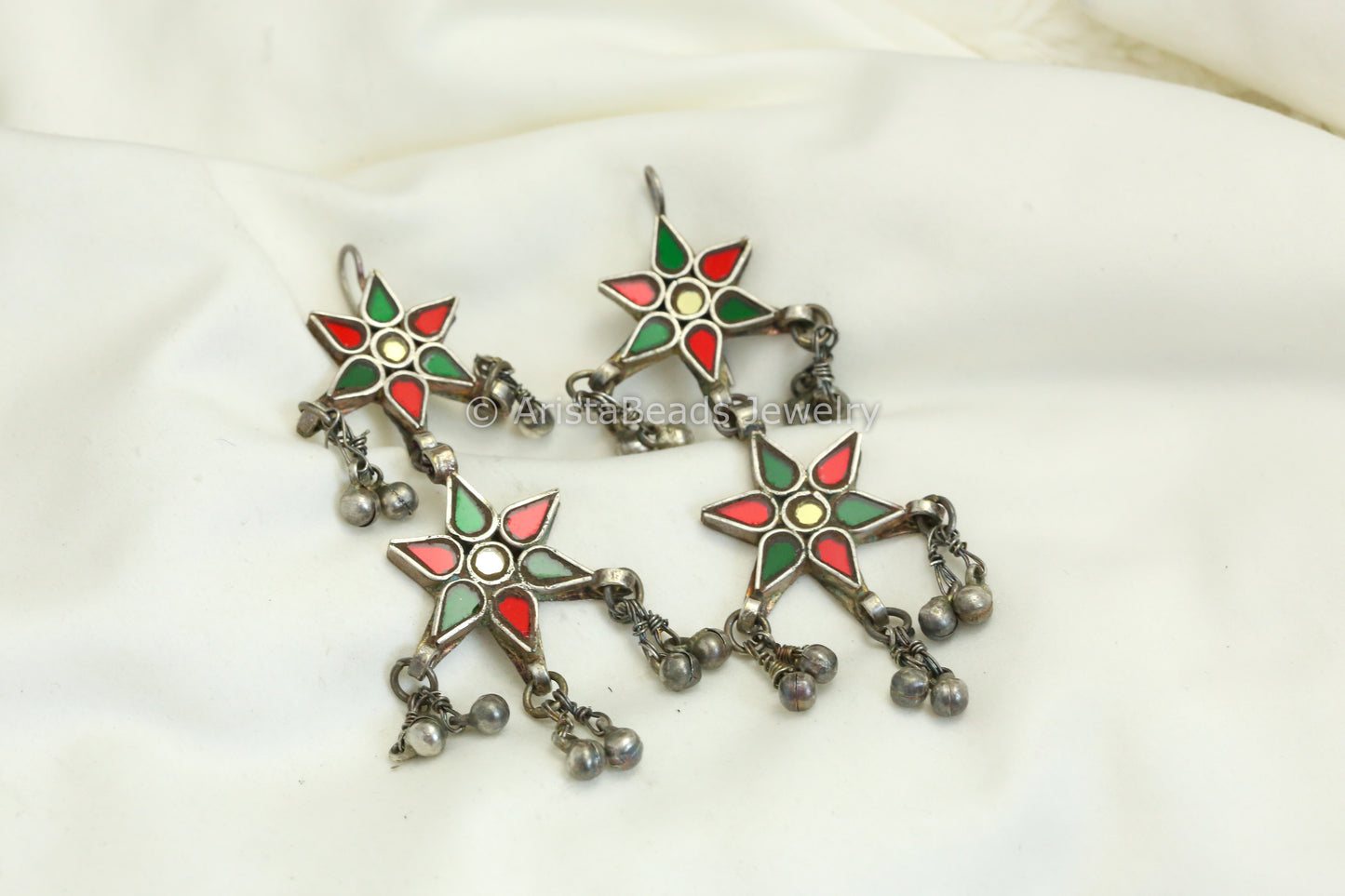 Kareena Real Glass Earrings - Green Red