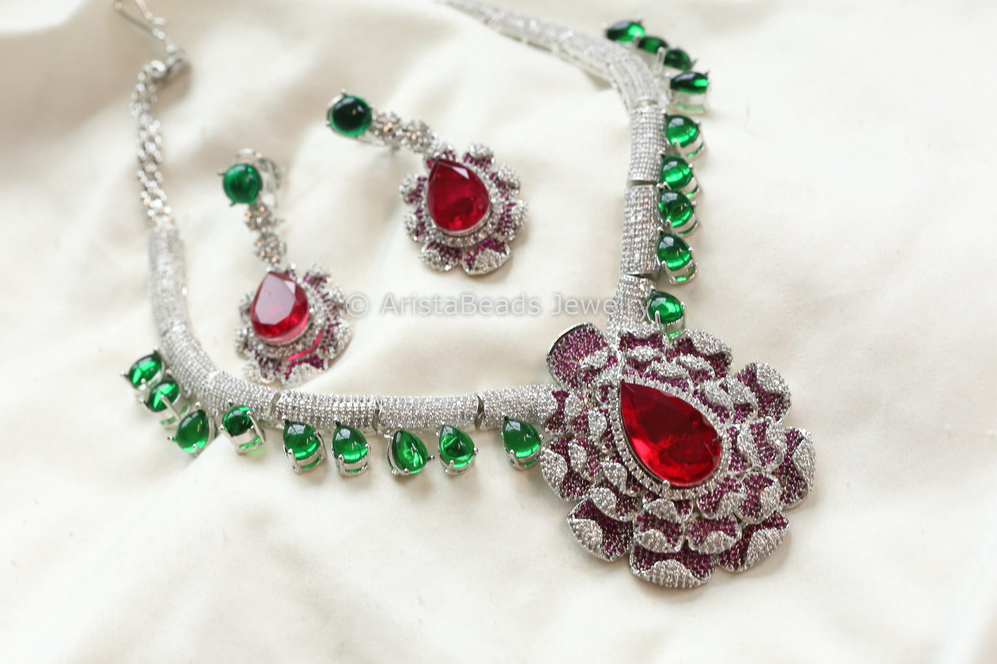 Premium Ruby Doublet CZ Necklace Set (ABJ-N101-69)