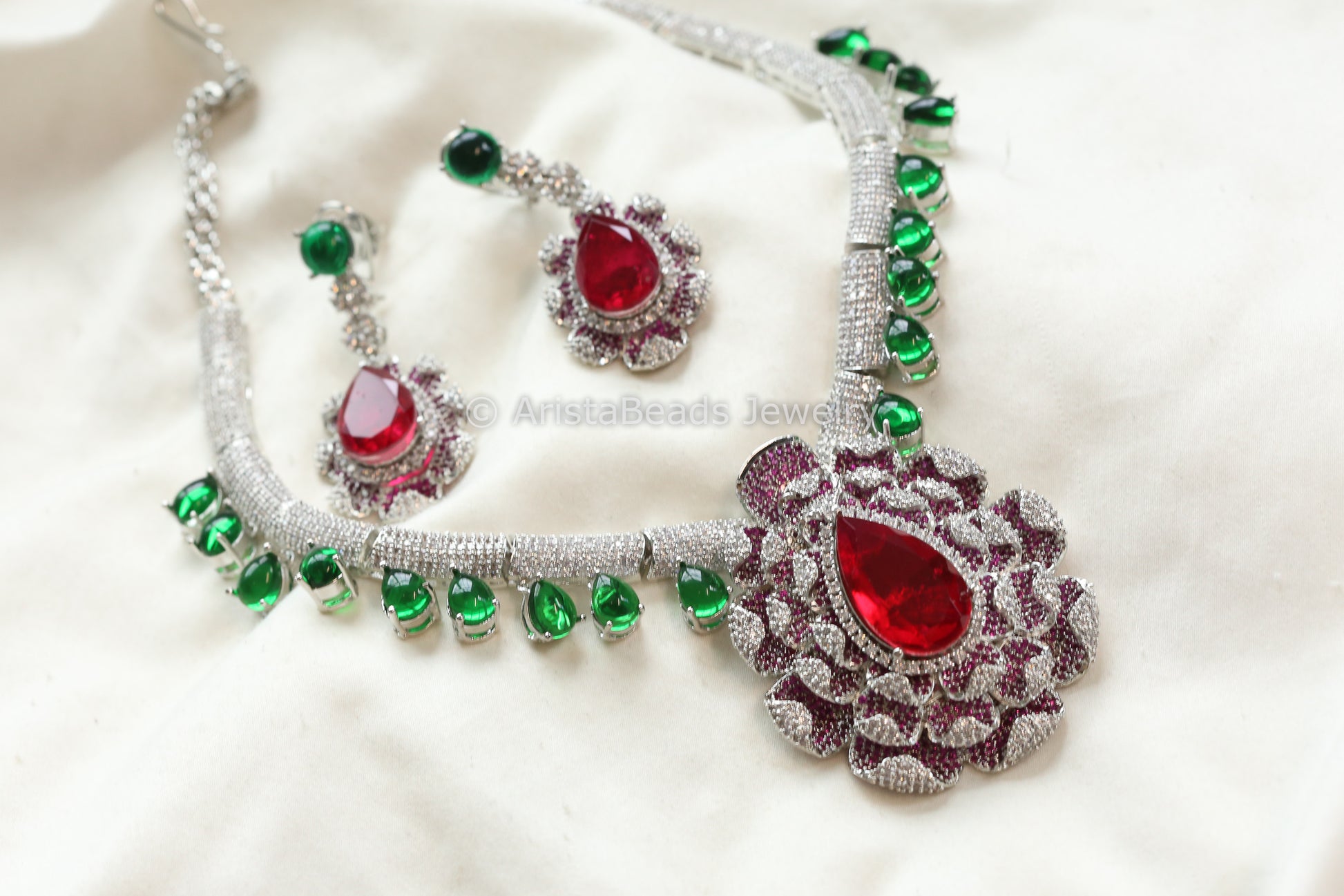 Premium Ruby Doublet CZ Necklace Set (ABJ-N101-69)