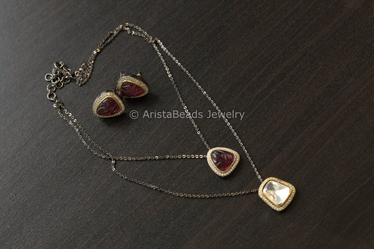 Dainty Layered Kundan Polki Necklace Set (102-52)