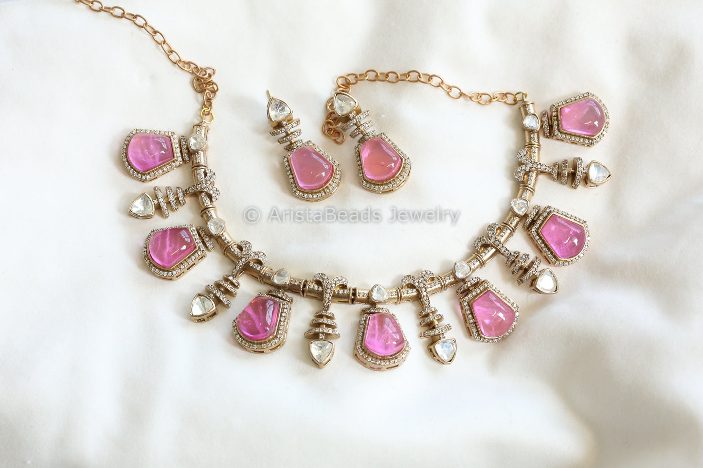 Premium Pink Doublet & Moissanites Set (102-18)