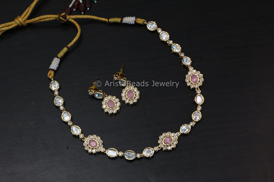 Dainty Pink Uncut Polki Set (102-36)